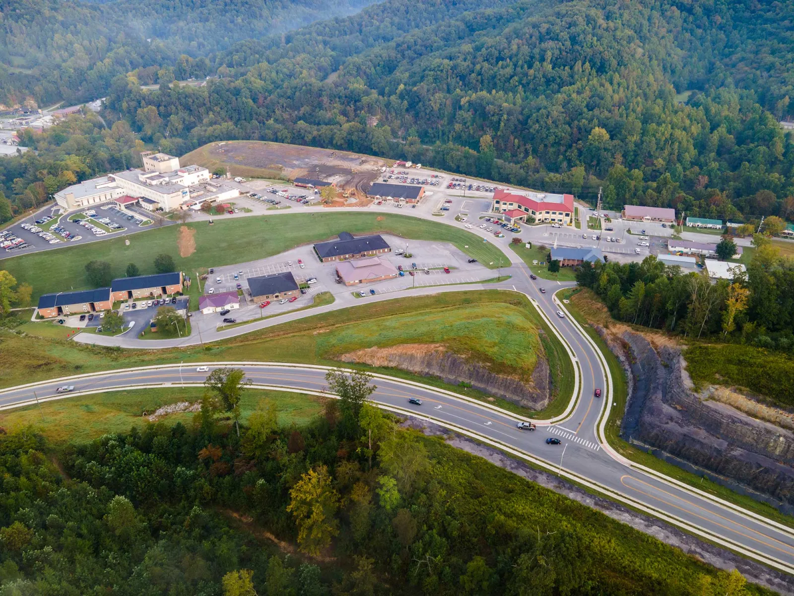 A vast view of AdventHealth Manchester and the surrounding neighborhood