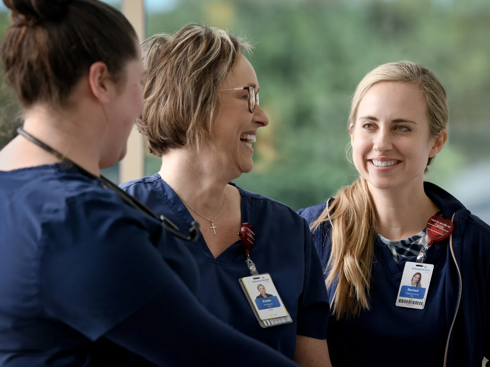 Nurses standing in a hospital hallway at AdventHealth.