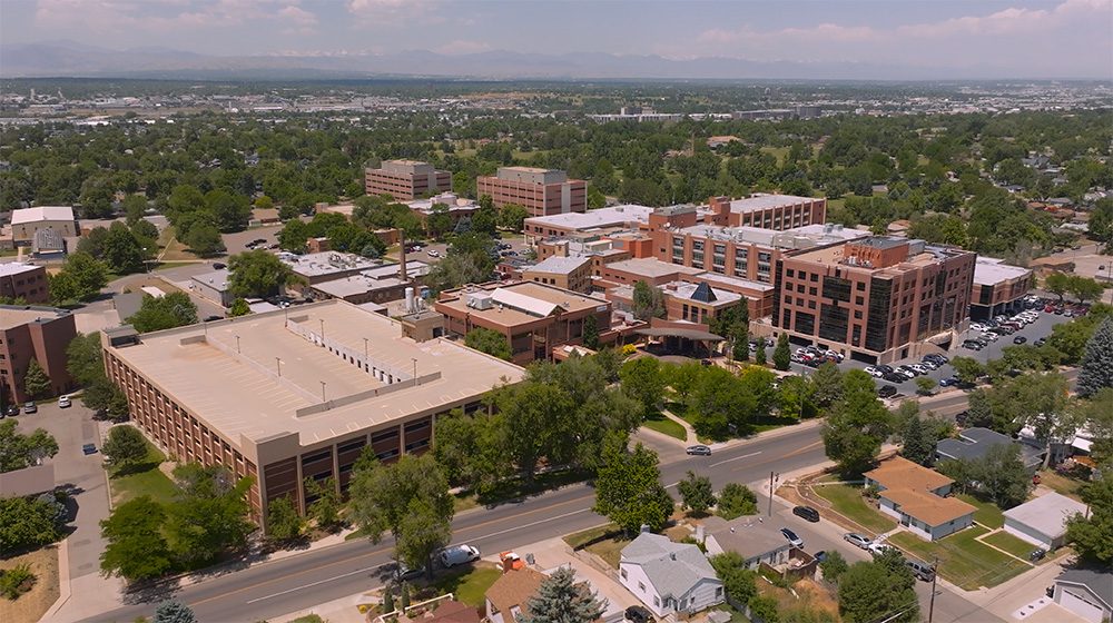 Aerial view of AdventHealth Porter hospital campus in Denver.
