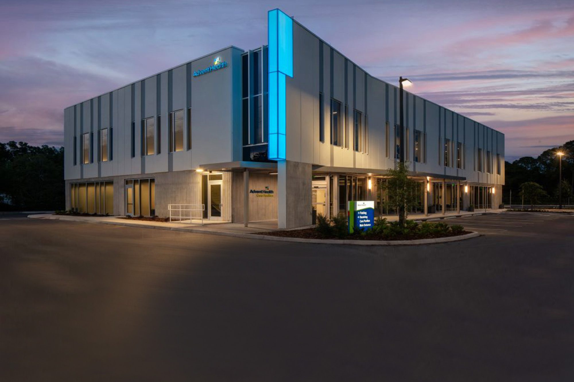 A quarter-side view of the AdventHealth Westchase ER building