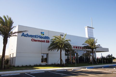 Exterior of AdventHealth Clermont hospital emergency entrance.
