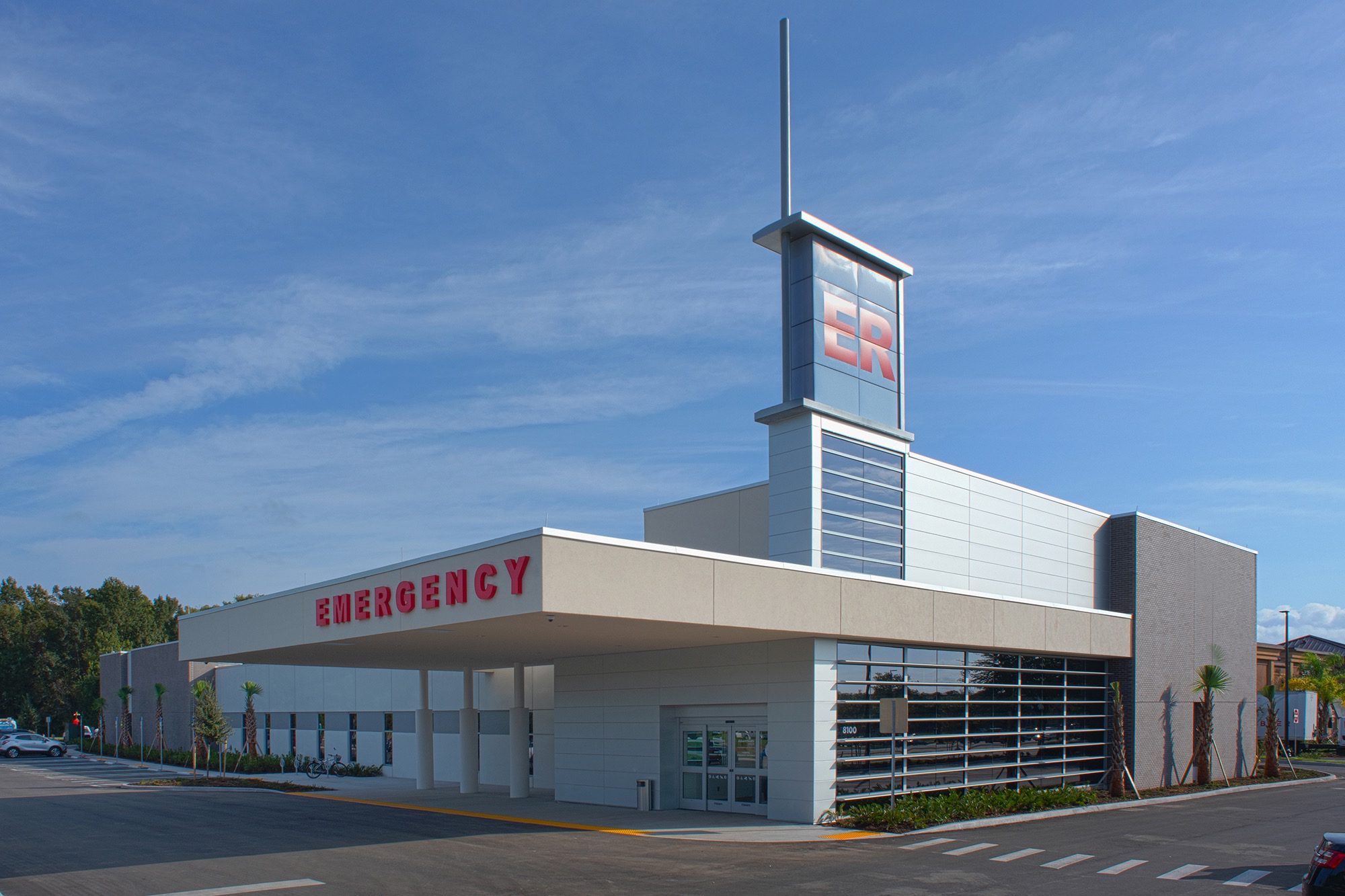 Exterior of AdventHealth Oviedo emergency department entrance.